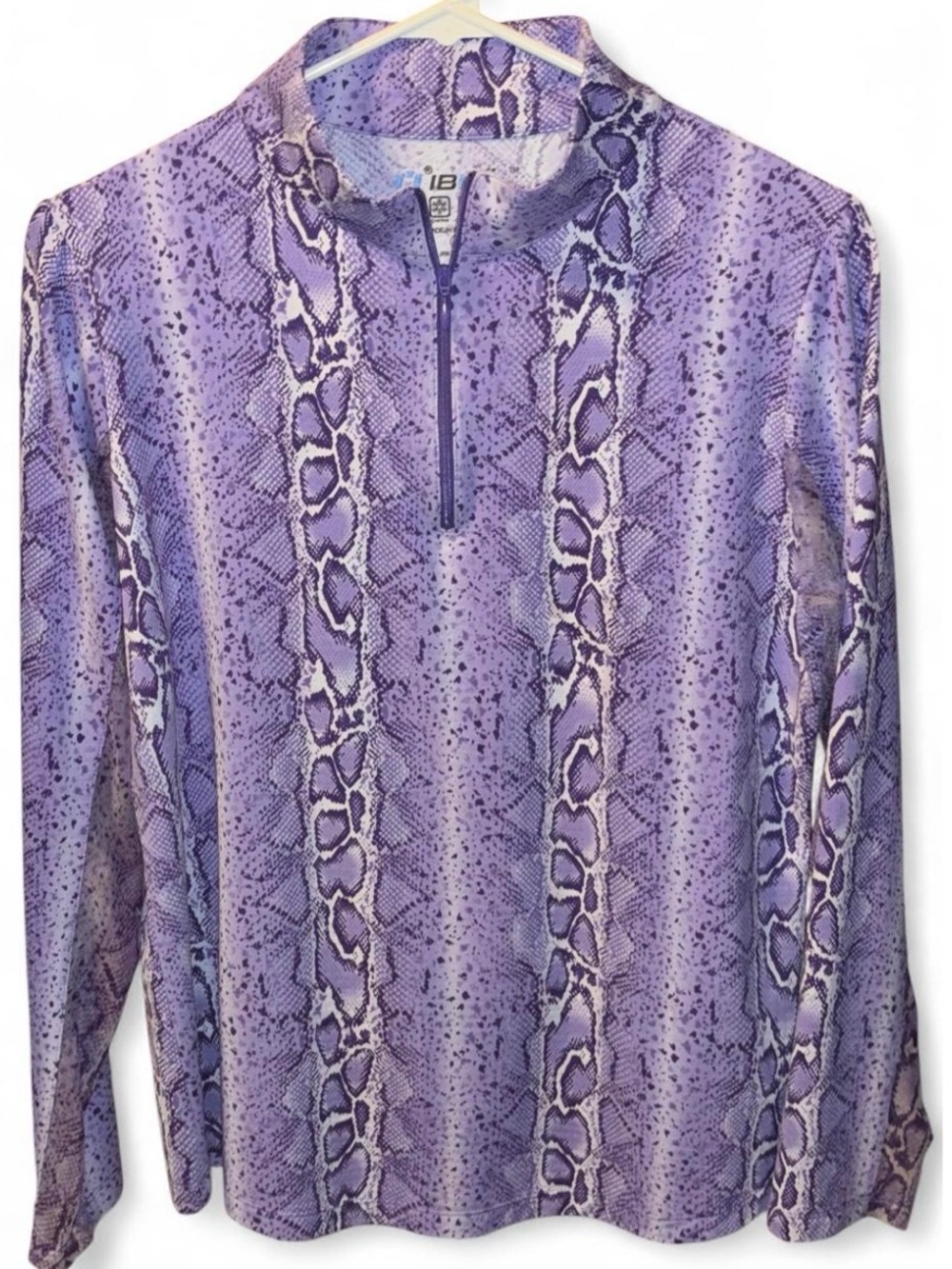 IBKUL Womens Golf Shirt 1/4 Zip Mock Neck Purple Snake Print UPF Tennis Top Sz L